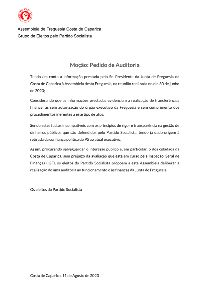 image Aprovada por unanimidade, moção para fazer auditoria